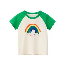 T Shirt imprimé arc en ciel pour filles et garçons, col rond, à manches courtes, couleur assortie, vêtements pour enfants, nouvelle collection été 2022