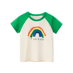 Meninas camisetas 2022 verão novo arco íris imprimir o pescoço do bebê de manga curta camiseta cor correspondência loverly menina menino crianças roupas