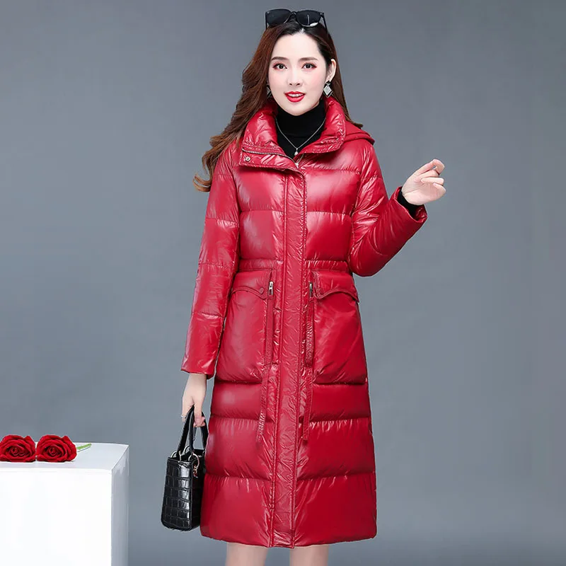 Down Jacket Ladies Winter Mid-length 90 White Duck Down Korean Thickened Net Red Jacket