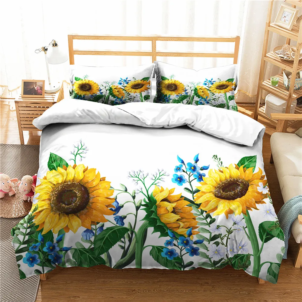 

A Set of Bed Linen 3D Sunflower Printed Home Textile with Pillowcases Bedroom Clothes Bedding Cover for Adult King Single Size