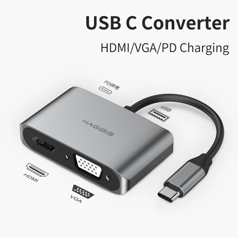 Hagibis USB C адаптер HDMI VGA Тип к 4 Thunderbolt 3 для samsung Galaxy S10/S9/S8 huawei Коврики 20/P30 Pro Кабель