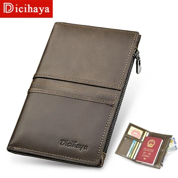

DICIHAYA Vintage Natural Genuine Leather Men Wallet passport holder ID Credit Card Ticket Travel Genuine Leather Passport Case