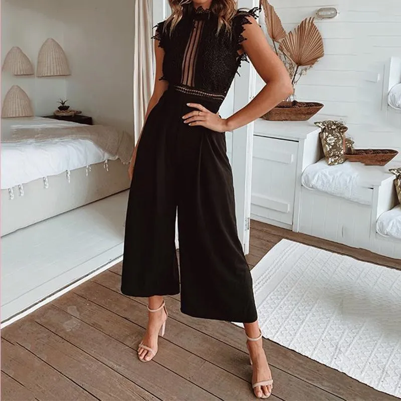 

2019 Women Lace Sleeveless Jumpsuit Romper Female Elegant Backless Party Trousers Clubwear Playsuit