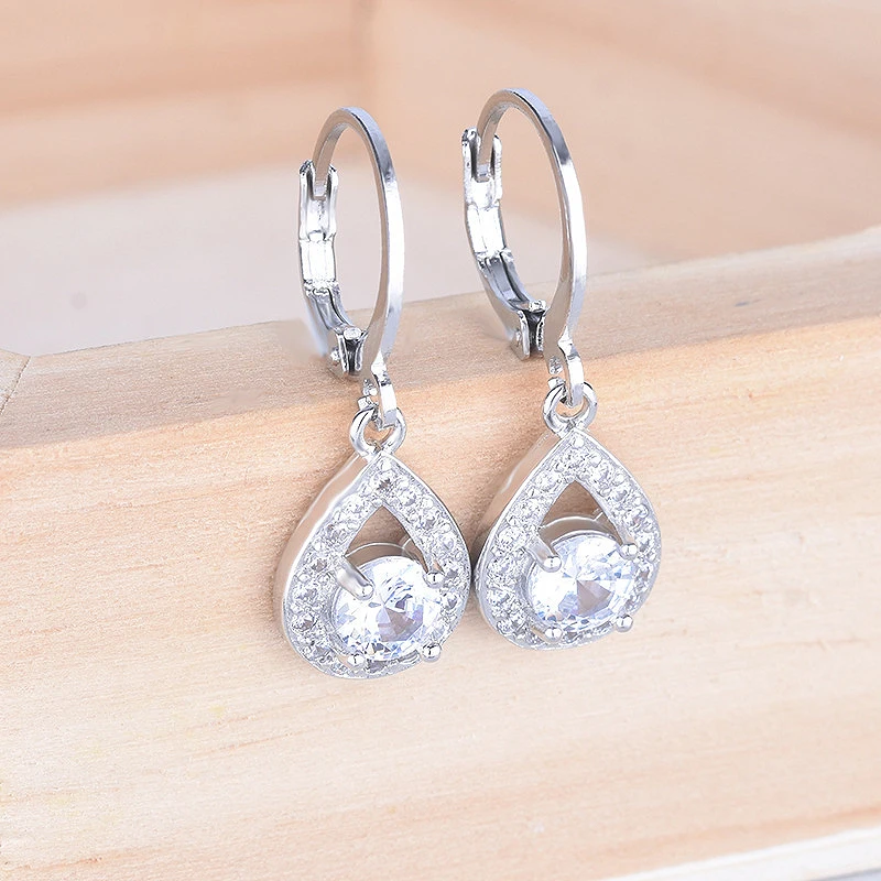 

Trendy 925 Silver Earrings Water Drop Shaped Zircon Gemstones Earring Ornaments for Women Wedding Promise Party Gifts Wholesale