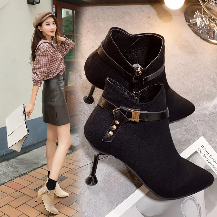 

Rock Shoes Woman Women Boots Winter Zipper Booties Ladies Luxury Designer Martins 2019 Ankle Pointy Rubber High Heel Black