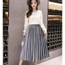 Осень Зима Высокая талия ed юбка женская бархатная юбка высокая талия юбка элегантная размера плюс женская юбка металлик