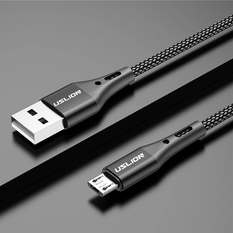 USLION 2m 3M USB кабель с Micro USB кабель 3A кабель передачи данных для быстрой зарядки для Xiaomi Redmi 4X samsung J7 Android мобильный телефон Microusb Зарядное устройство - Цвет: Черный