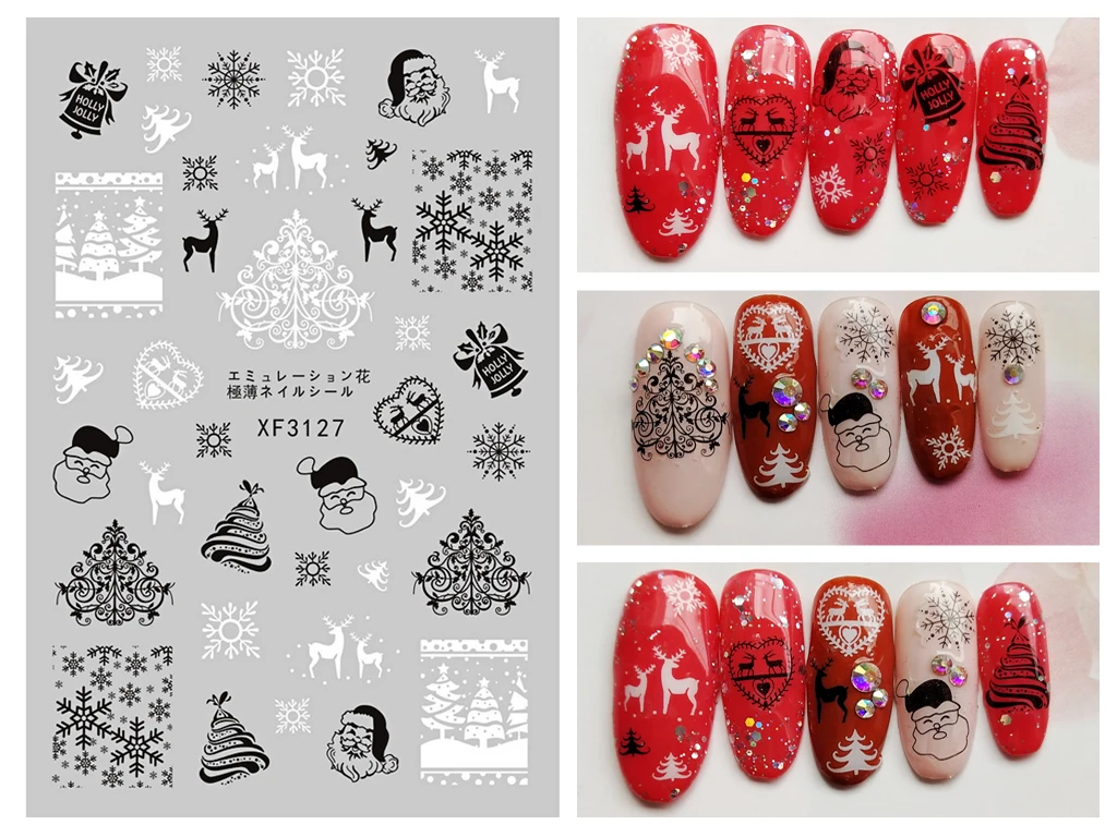Снежная Рождественская наклейка для ногтей художественное украшение снеговик наклейка для ногтей для маникюра Пингвин наклейка для ногтей дизайн Санта Клаус клей