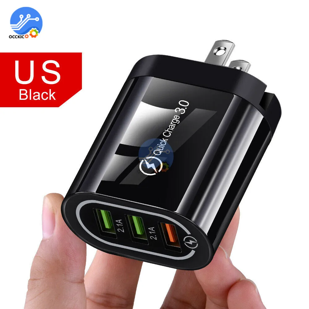 US Black USB Зарядное устройство 3-зарядное устройство для быстрой зарядки QC 3,0 ЕС/США Plug Универсальный настенный телефон адаптер быстрой зарядки для iPhone XiaoMi huawei - Цвет: US Black