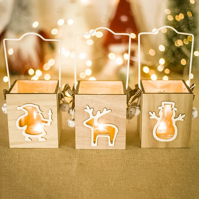 Christmas Xmas Creative Gift Decoration Mini Wooden Windshield Candlestick Home Decoration Candle Holders Wedding Decorations