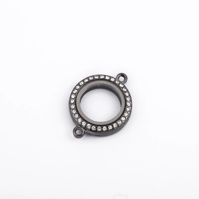 25mm Cute Black Round Floating Locket With Double Hole Crystal
