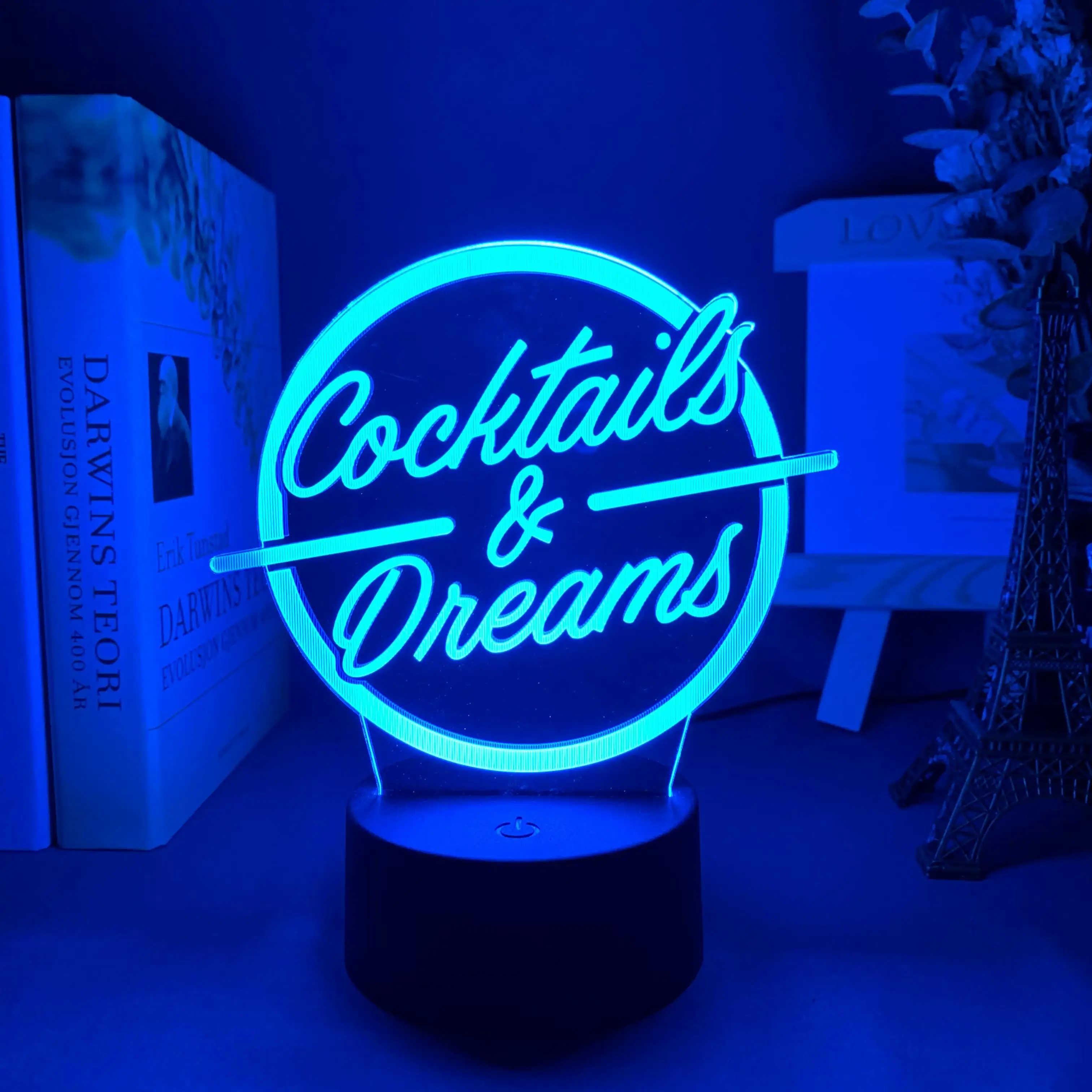 Cocktails & Dreams Led Night Light Sign for Bar Decoration Acrylic Laser Engraving Usb Battery Powered Table Lamp Color Changing cool night lights