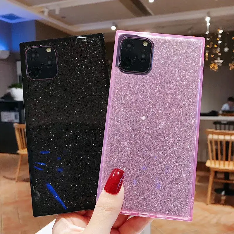 Lovebay Square Glitter Bling Phone Case For iPhone 11 Pro X XR XS Max 6 6S 7 8 Plus Transparent shockproof Soft TPU Back Cover |