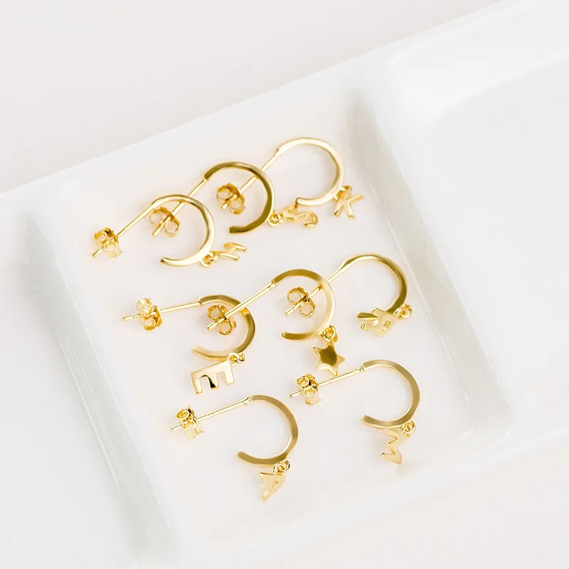 1 шт. Роскошный Модный корейский s925 серебро трехмерное золото 26 букв простой набор спиральные женские серьги Название