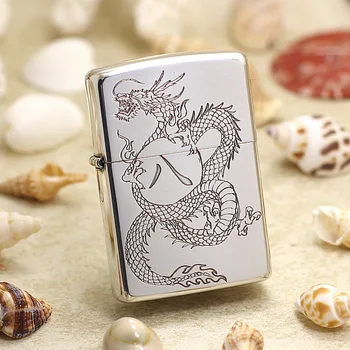 

Genuine Zippo oil lighter copper windproof Silver Chinese dragon cigarette Kerosene lighters Gift With anti-counterfeiting code