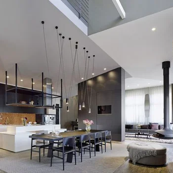 

Vintage DIY Match Line Pendant Light for Living Room Foyer Dining Room Geometric Black/white Hanglamp Hanging Lamp Lampara Techo