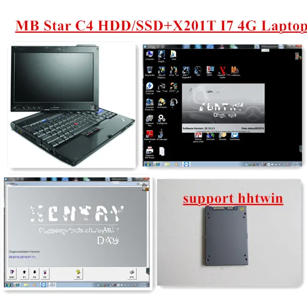 

2019 X201T I7 4G laptop with software HHTWIN DTS Monaco8+Vediamo+X entry+DAS+EPC installed in HDD/SSD for MB Star C4 Star C5