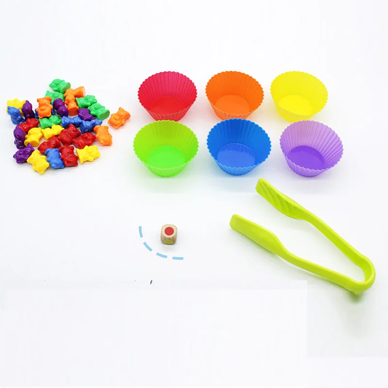 Counting Bears Stacking Cups Montessori Educational Math Toys Color Sorting Matching Game 62pcs/set