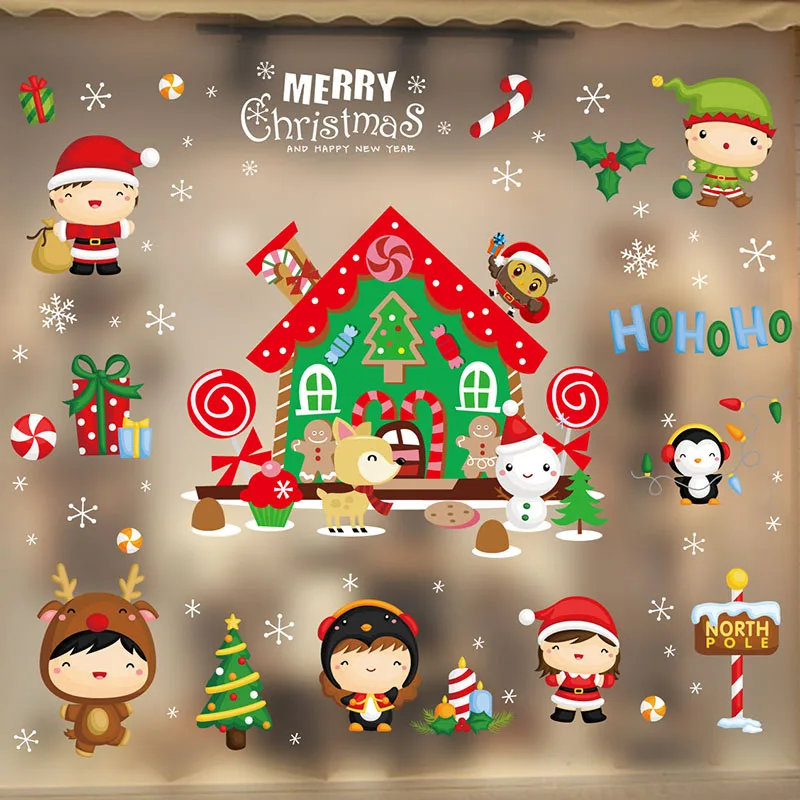 Счастливого Рождества окна ПВХ наклейки Navidad украшения для дома витрина Снежинка Наклейки на стены настенные панно с Санта-Клаусом DIY стеклянный Декор - Color: Style 25