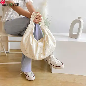 

Chic Women Pleated Canvas Classic Texture Creative Design Handbag Daisy Big Capacity Casual Crossbody Shoulder Pouch