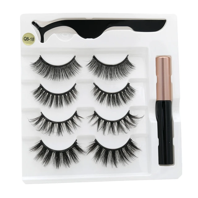 4 pairs of magnetic eyelashes natural soft magnet eyelashes natural magnetic eyeliner makeup mink eyelashes set tool Q8-18