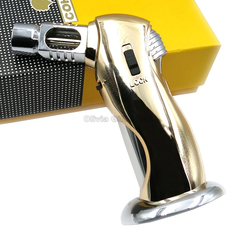 COHIBA металлическая хромированная сигарета Табак настольная Зажигалка одиночный фонарь струйный синий пламенный инструмент для курения ветрозащитная зажигалка многоразового использования