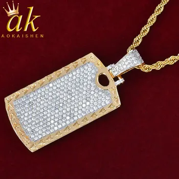 

Pendant Dog Tag Steel Full Iced Out Cubic Zircon Double Color Medallion Hip Hop Rock Necklace