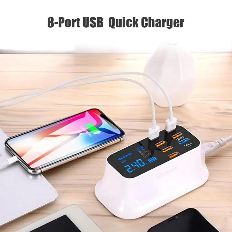 8 портов Быстрая зарядка 3,0 светодиодный дисплей USB зарядное устройство для Android iPhone планшета