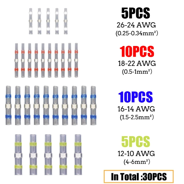 10/50PCS Thermal Shrinkage  Electrical Car Wires Connector Solder  Extrusion Terminals Block Cable Termination Wireway Clamping 30PCS Mix Color