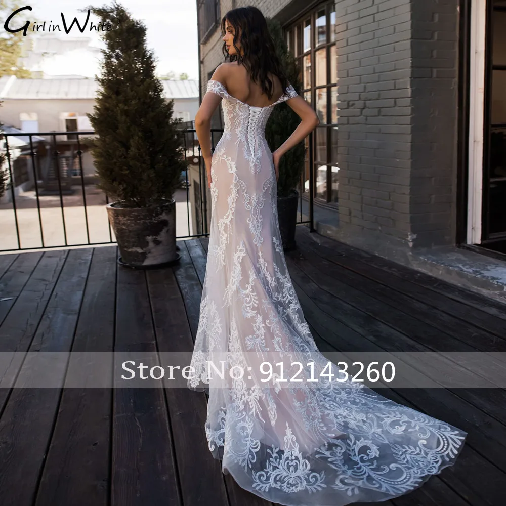 vestido de noiva Off The Shoudler Lace Wedding Dress Mermaid Bridal Robe Vintage Lace-up Bride To Be robe de mariée
