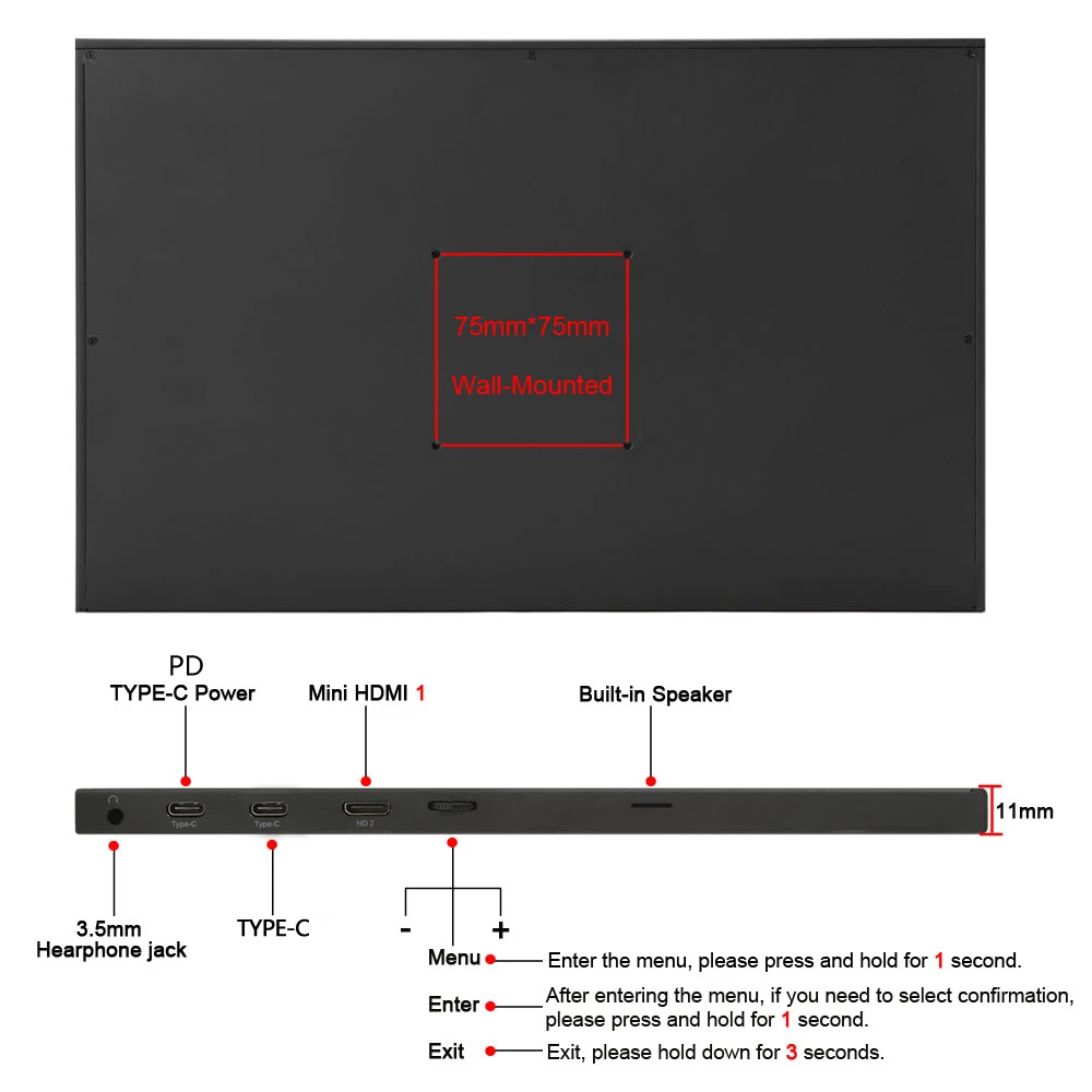 Портативный ЖК монитор 15 6 дюйма тонкий hd usb type c hdmi для ноутбука телефона xbox