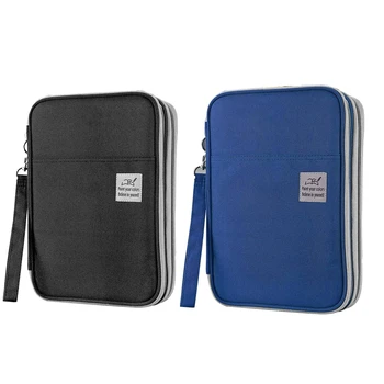 

2 Pcs 192 Slots Large Capacity Pencil Bag Case Organizer Cosmetic Bag for Colored Pencil Watercolor Pen Markers, Blue & Black