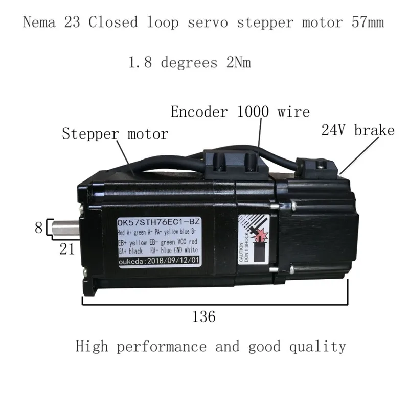 NEMA 23 Закрытая петля шаговый двигатель с тормозом 2Nm общая длина 136 мм Длина двигателя 76 мм сервомотор наборы сервошаговый