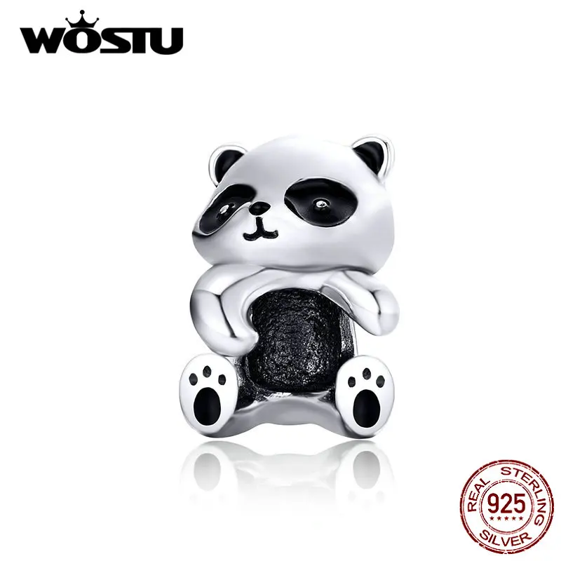 WOSTU панда животное бусины 925 пробы серебро милая Бусина Подходит Шарм DIY браслет браслеты для женщин бусины аксессуары CQC1175