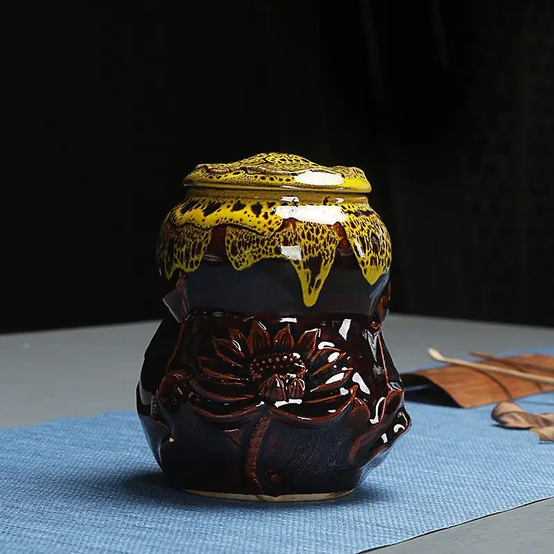 Gourd Shape Tea Box Canister Kitchen Coffee Powder Organizer Tea Tin Can Storage Ceramic Jar Tea Caddies Dampproof Seal Caddy