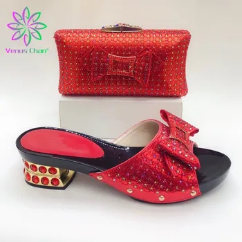 

2020 Italian Shoes and Bags Set Decorated with Rhinestone Buckle Heel Women Shoes African Shoes with Matching Bags High Quality