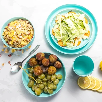 

Morgana 5PCS European tableware blue Bamboo fiber Household Dishware Set Simple dishes salad Soup bowl Steak plate Western dish