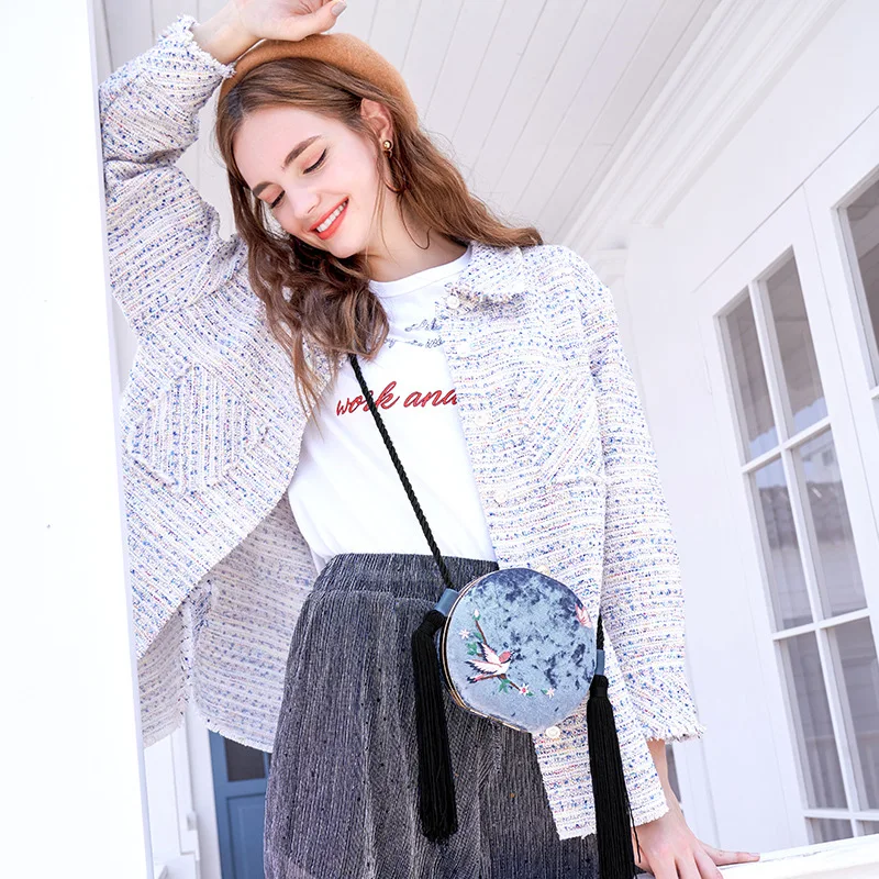 

EU Is Satisfied Shoulder Bag Women's 2019 New Style Autumn And Winter Tassels Embroidery Vintage New Arrival Textured Banquet Sm