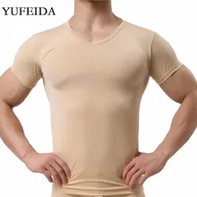 YUFEIDA, мужские сексуальные майки, ледяной шелк, Мужская одежда, o-образный вырез, тонкие футболки, прозрачные, дышащие, прозрачные, Базовые Рубашки, Топы
