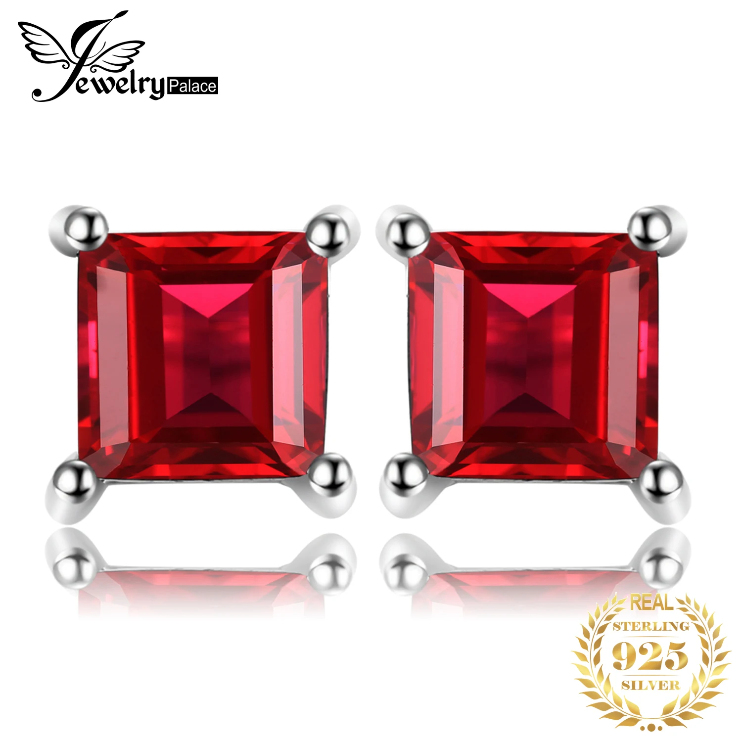 JewelryPalace квадратный Подлинная Красный Гранат Серьги гвоздики 925 стерлингового серебра серьги для женщин в