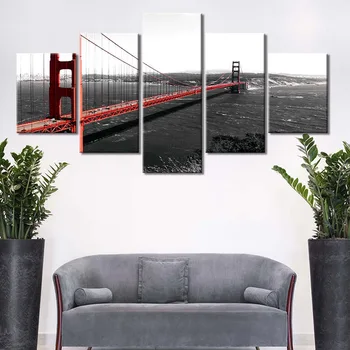 

5 Panel Wall Art Print Posters And Prints Canvas Painting The Golden Gate Bridge Picture Home Decor Canvas Painting