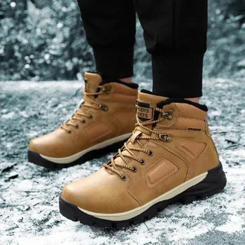 

2019 New Winter Cashmere keep warm Men Boots Outdoor Snow Ankle Boots Male Lace Up Anti-slip Booties Sneakers Plus Size 39-46