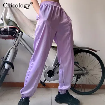 

Chicology neon pocket streetwear cargo pants baggy high waist long trousers women 2019 autumn winter clothes female sexy casual
