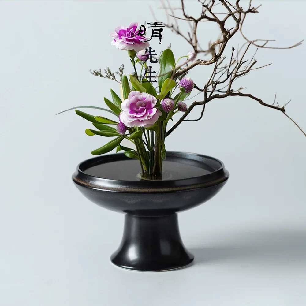 

Chinese Style Zen Flower Pure Manual Fambe Soda Glaze Students Flower Disk Flower Arrangement Vase Small Original Flow Ikebana