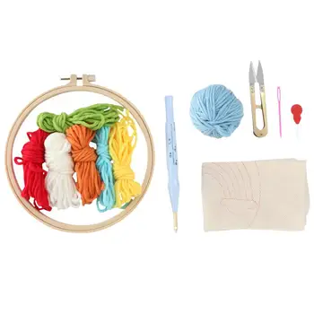 

1 Set DIY Punch Embroidery Tools 20cm Round Embroidery Base Cloth Scissor Wools Thread Accessories Embroidery Art Craft for Kids