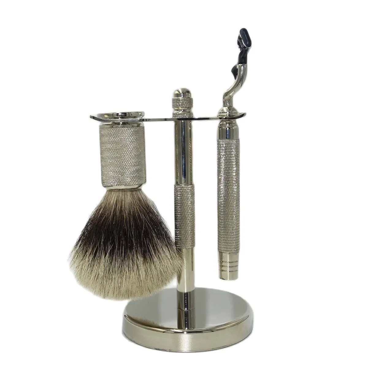 3-in-1-shaving-brush-and-razor-set-with-long-badger-hair-heavy-handles-and-stand-holder-for-3-layer-blade-replacement