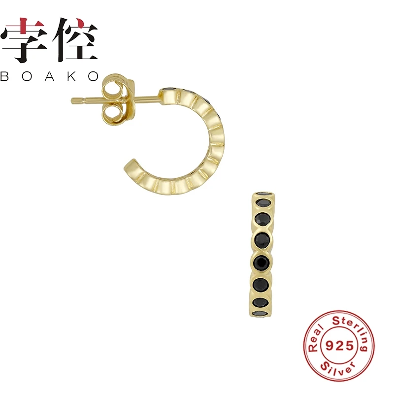 

BOAKO Black Diamond Semicircle Earrings Hoops 925 Sterling Silver Earrings For Women Zircon Earring Silver Jewelry Brincos