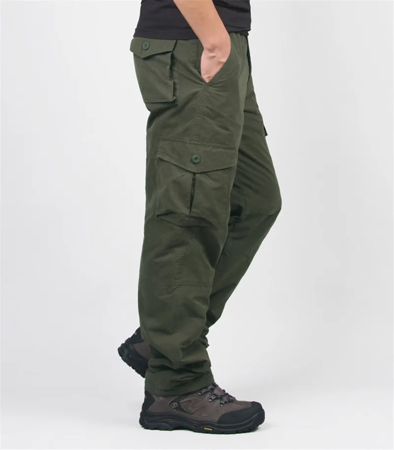 Зимние толстые теплые брюки карго мужские повседневные двухслойные флисовые брюки хлопок рип-стоп мульти карманы военные тактические брюки
