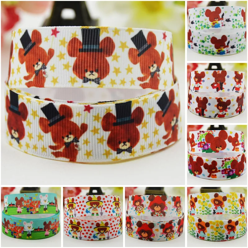 

22mm 25mm 38mm 75mm Ruban satin The Bears' School Cartoon Character printed Grosgrain Ribbon party decoration 10 Yards Mul107