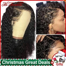 Водная волна Синтетические волосы на кружеве парик 13x4 Синтетические волосы на кружеве человеческих волос парики для чернокожих Для женщин бразильские волнистые Синтетические волосы на кружеве парик предварительно вырезанные